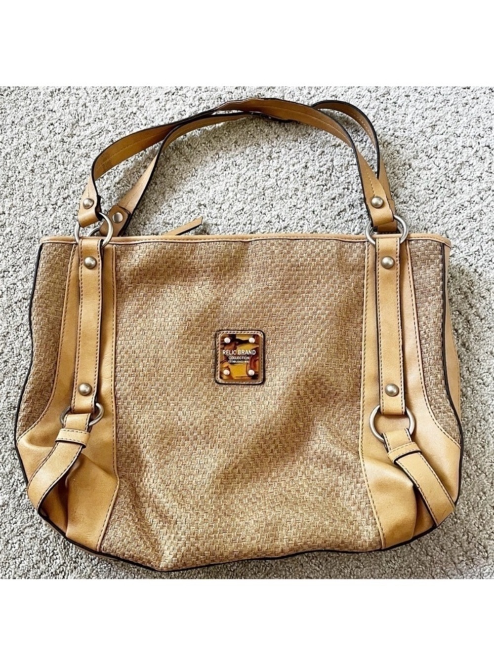 Relic Handbag Shoulder Bag Vegan Straw Leather Double Handle Fall Autumn Tote